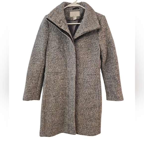 H&M TEXTURED GREY BOUCLE WOOL BLEND LONG COAT. SIZE 6. - Picture 2 of 10